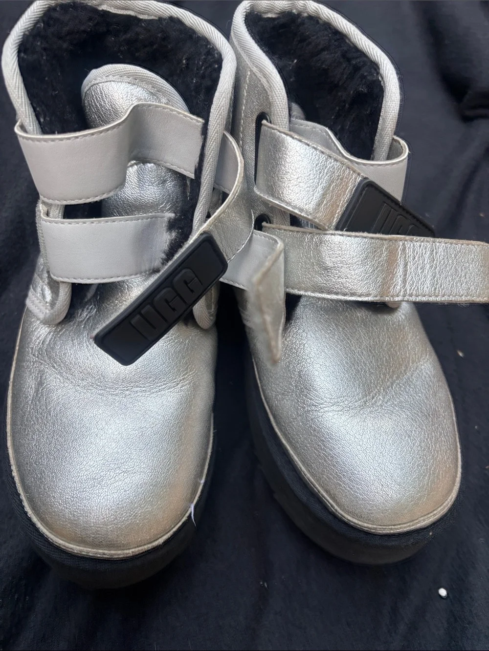 UGG Kids Metallic Silver Velcro Strap Boots